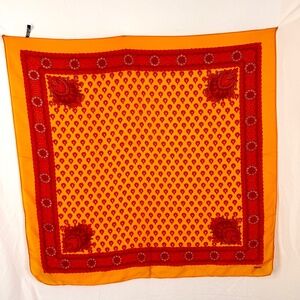 Vintage Les Olivades Scarf Made in France Silk Square Saffron Orange Excellent